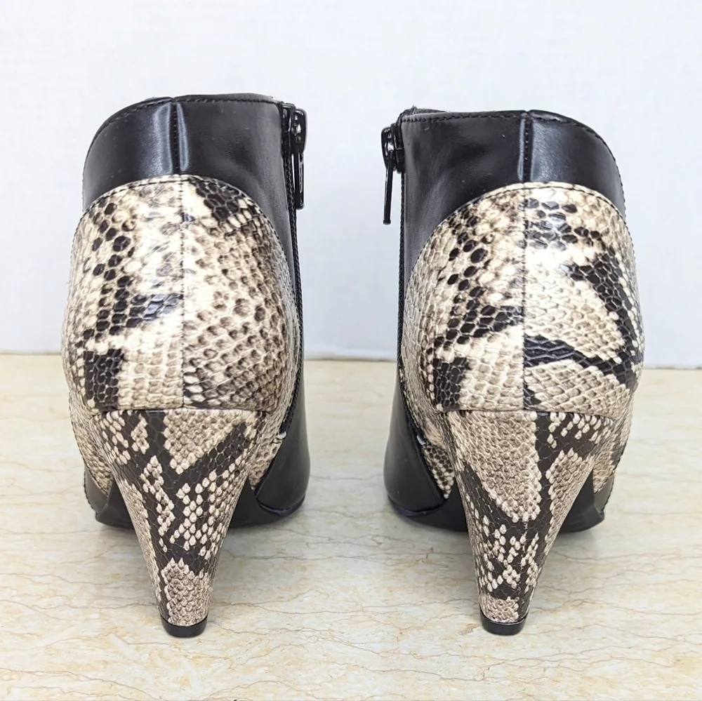 The Limited Nadalie Bootie Black Faux Snakeskin Open Side Pointed Toe Heeled - Picture 3 of 13